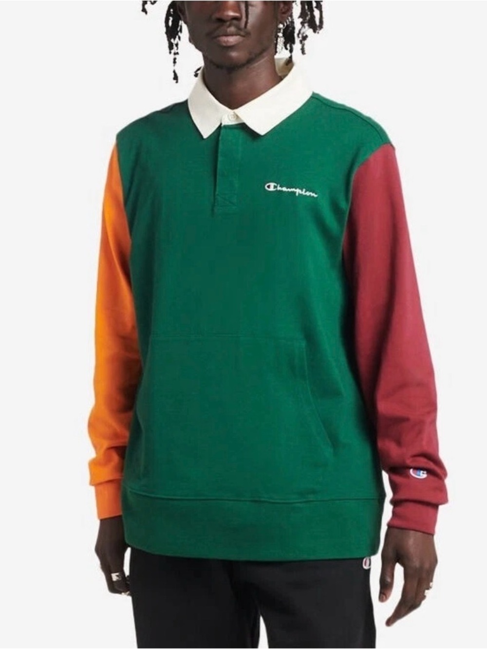 Champion Rugby Shirt Polo Kanga Pocket Colorblock Men's Large Embroidered Script